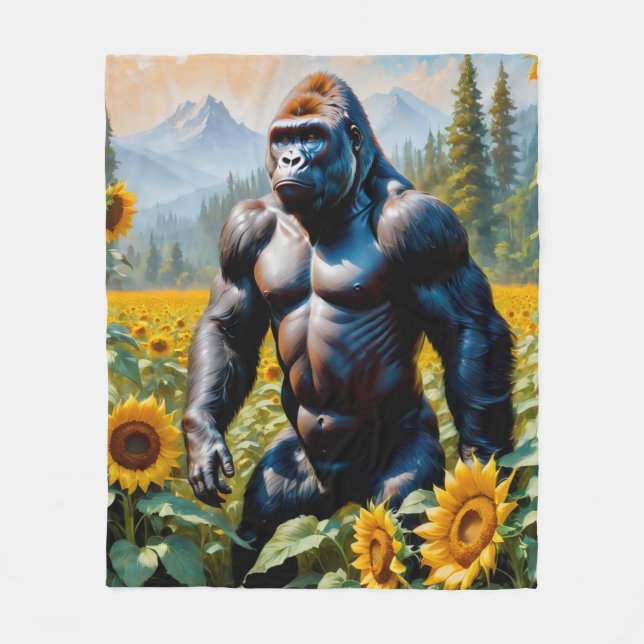 Couverture Polaire Gorille Ape Dans Un Champ De Tournesol (Devant)