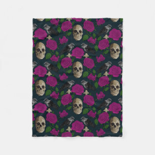 Couverture Polaire Gothique foncé Grungy Vins Roses Corbeau crâne ros