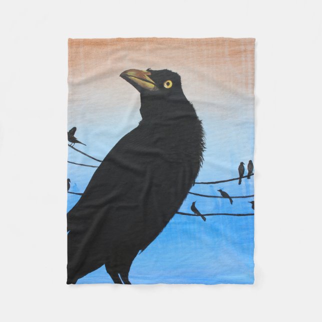 Couverture Polaire Grackle Austin Texas Black Bird Wildlife Painting (Devant)