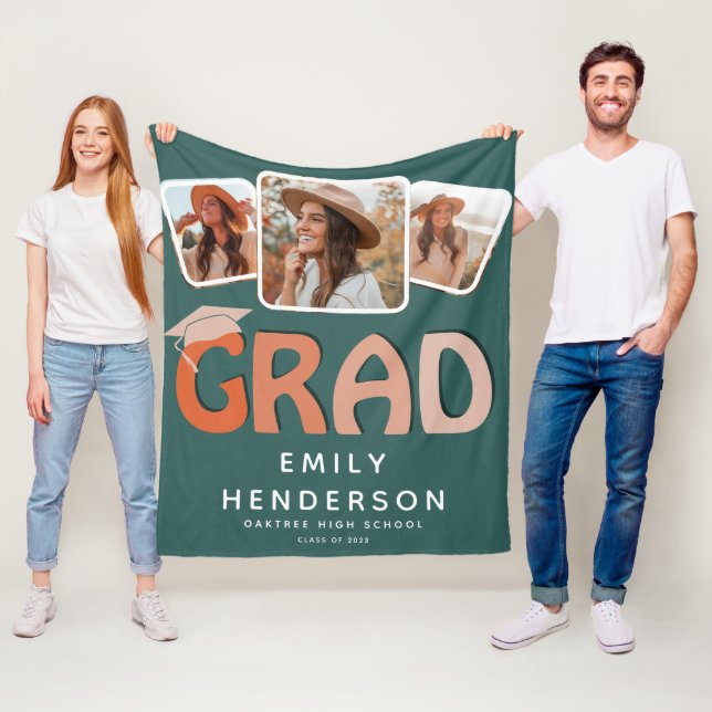 Couverture Polaire GRAD moderne 3 x Collage photo Cadeau de graduatio (En situation)
