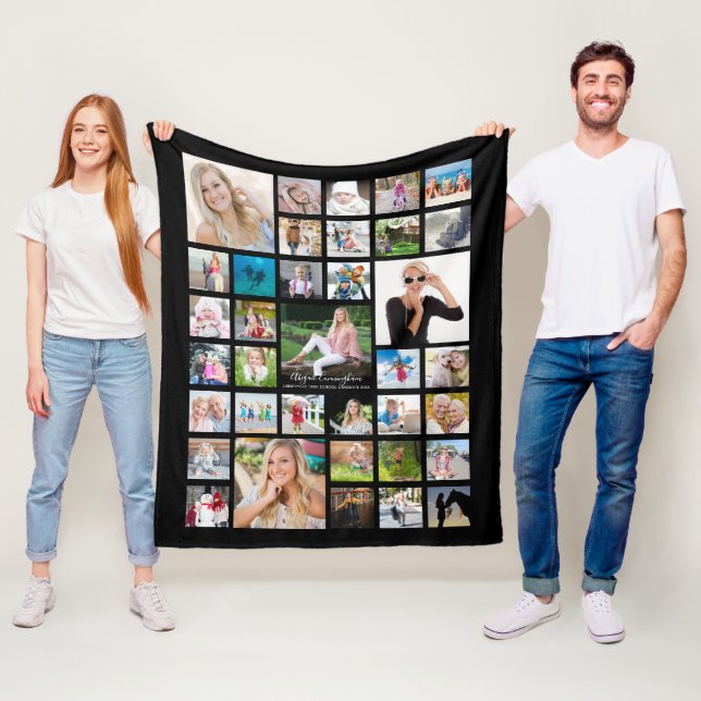Couverture Polaire Graduate Modern Photo Collage Nom de script Noir (En situation)