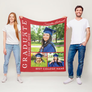 Couverture Polaire Graduation 2025 Photo Collage Red Grad Keepsaké