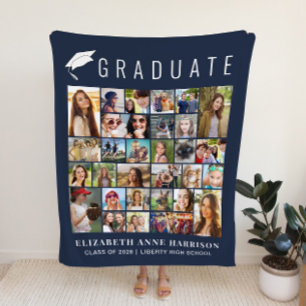 Couverture Polaire Graduation 30 Photo Collage Navy Blue