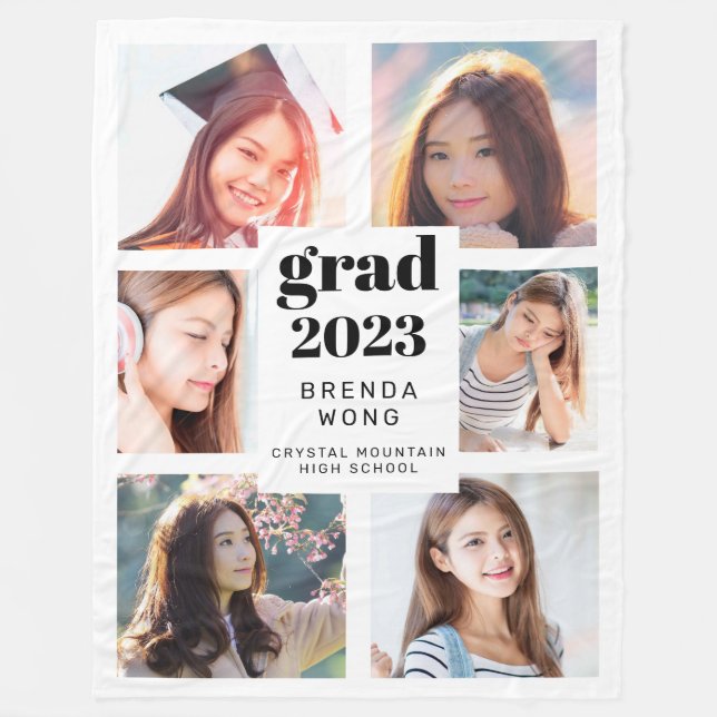 Couverture Polaire Graduation 6 Photo Collage noir Script blanc 2023 (Devant)