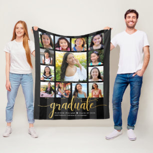 Couverture Polaire Graduation d'or noir K-12 Collage photo Script
