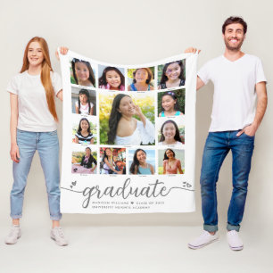 Couverture Polaire Graduation K-12 White Modern Script Photo Collage