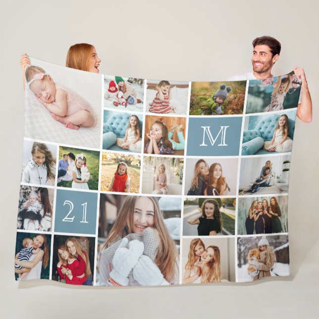 Couverture Polaire Grand 21e anniversaire Collage personnalisé de 22  (En situation)