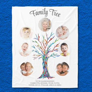 Couverture Polaire Grand-mère customisée Photo famille arbre de conse