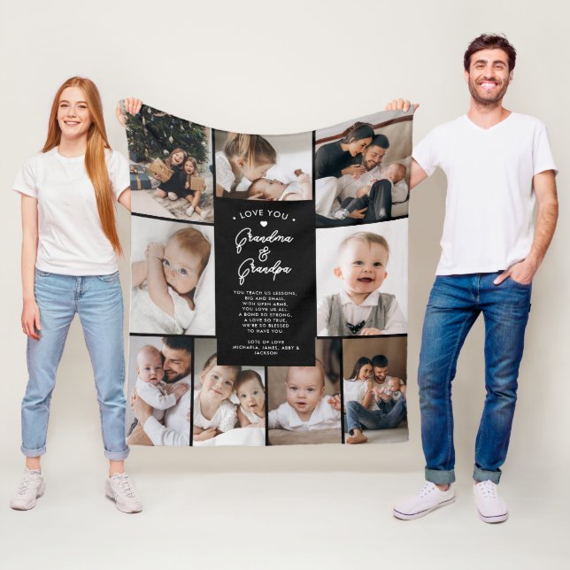 Couverture Polaire Grand-mère et grand-père Vous aiment Collage de 9  (En situation)