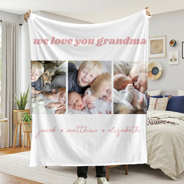 Couverture Polaire Grand-mère Nous Vous Aimons Photo Collage Blanche  (Créateur téléchargé)