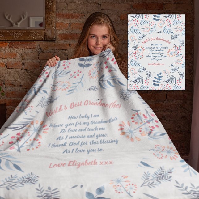 Couverture Polaire Grand-mère Poème Personnalisé Blue Grey Rose (Créateur téléchargé)