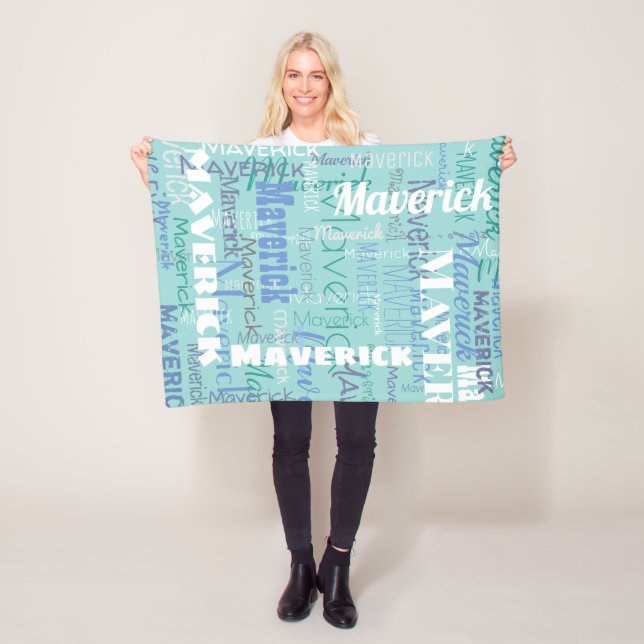 Couverture Polaire Grand nom Graffiti Motif Typographie Bleu Turquois (En situation)