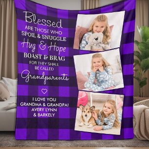 Couverture Polaire Grand-Parents Citation Personnalisée 3 Photo Plaid