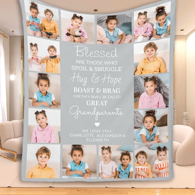 Couverture Polaire Grand-parents Personnalisé ModerneGris Photo Colla (Créateur téléchargé)