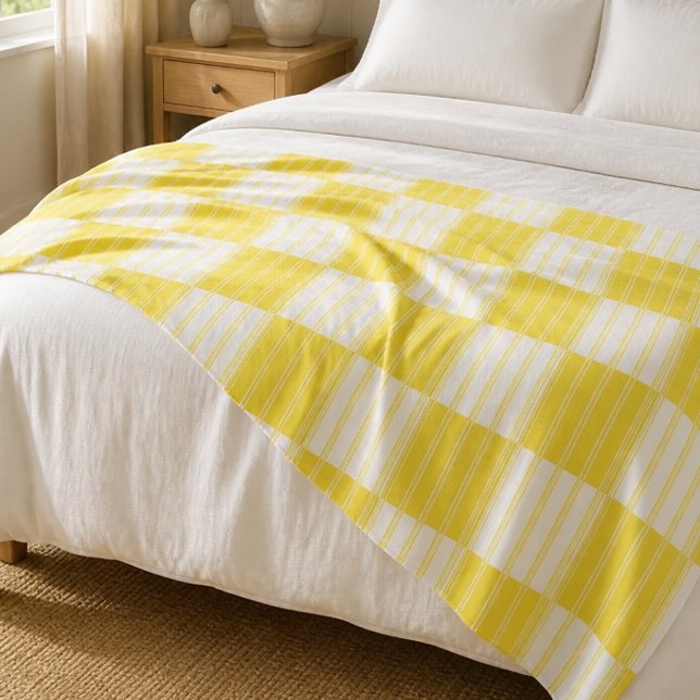 Couverture Polaire Grand patchwork rayé jaune et blanc (Créateur téléchargé)