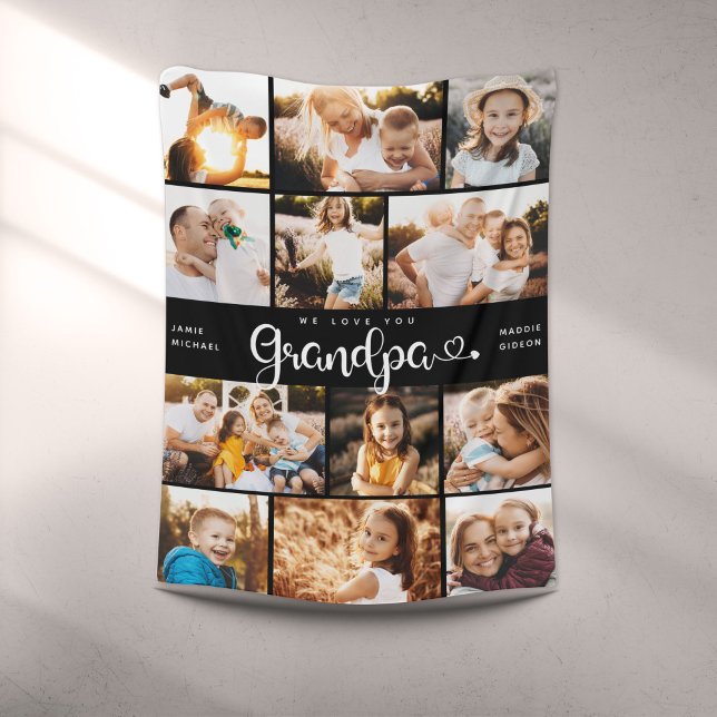 Couverture Polaire Grand-père We Love you Hearts Modern Photo Collage (Créateur téléchargé)