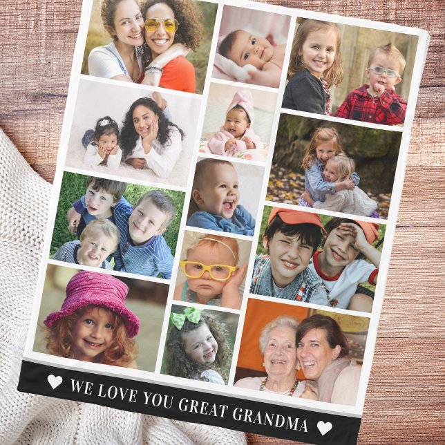 Couverture Polaire Grande grand-mère vous aime 13 Collage photo (Great Grandma Love You 13 Photo Collage Fleece Blanket)