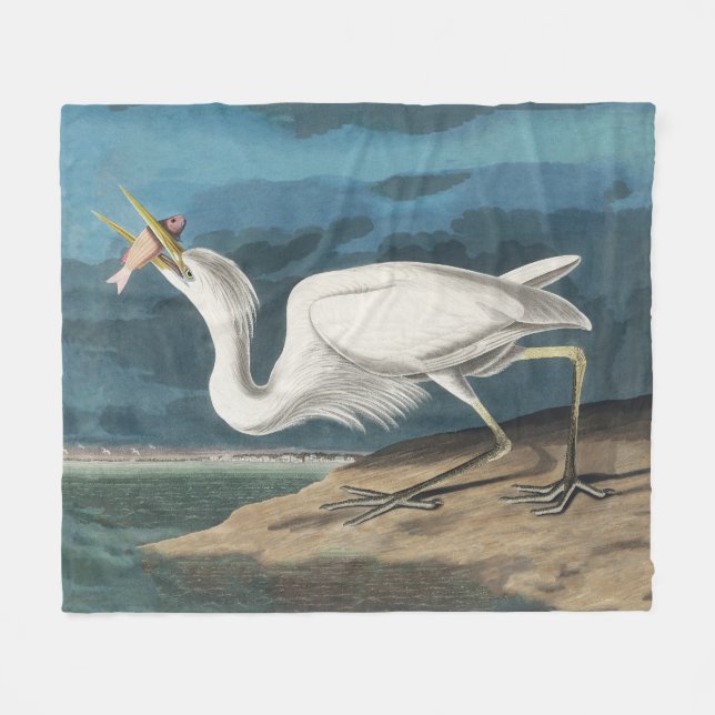 Couverture Polaire Grande Peinture de la faune d'Audubon Heron blanc (Devant (Horizontal))