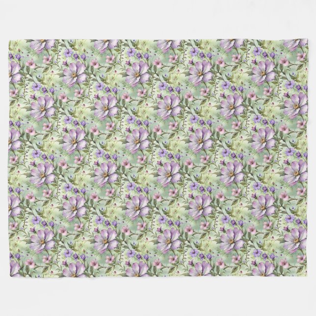 Couverture Polaire Grandes fleurs de lavande sur la menthe (Devant (Horizontal))