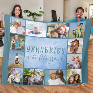 Couverture Polaire Grandkids Make Life Grand 12 Photo Collage Blue