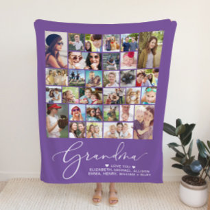 Couverture Polaire Grandma 30 - Collage photo violet
