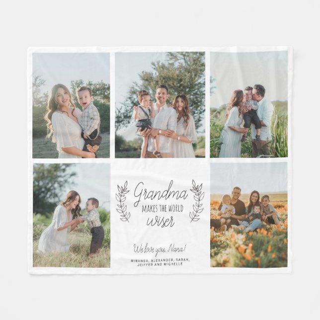 Couverture Polaire Grandma 5 photo collage texte de script personnali (Devant (Horizontal))