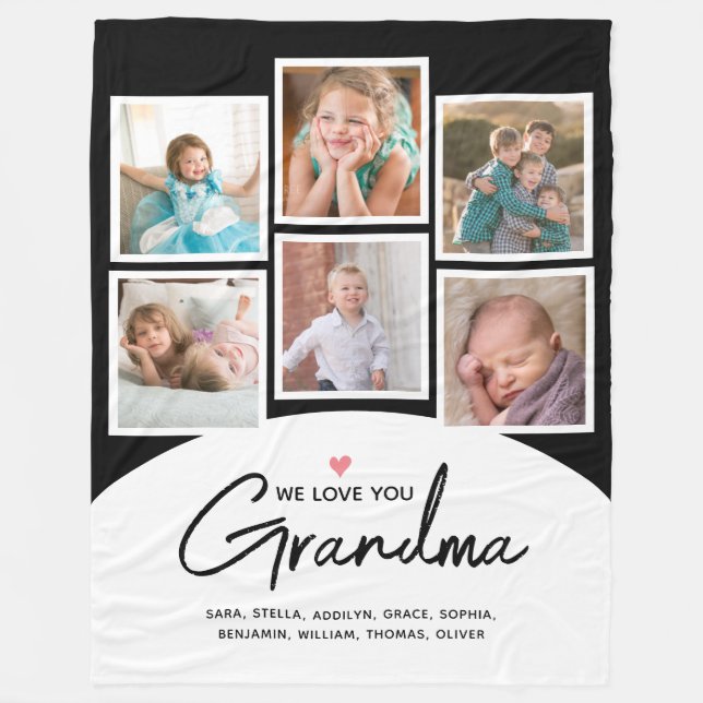 Couverture Polaire Grandma 6 Photo Collage Script noir (Devant)