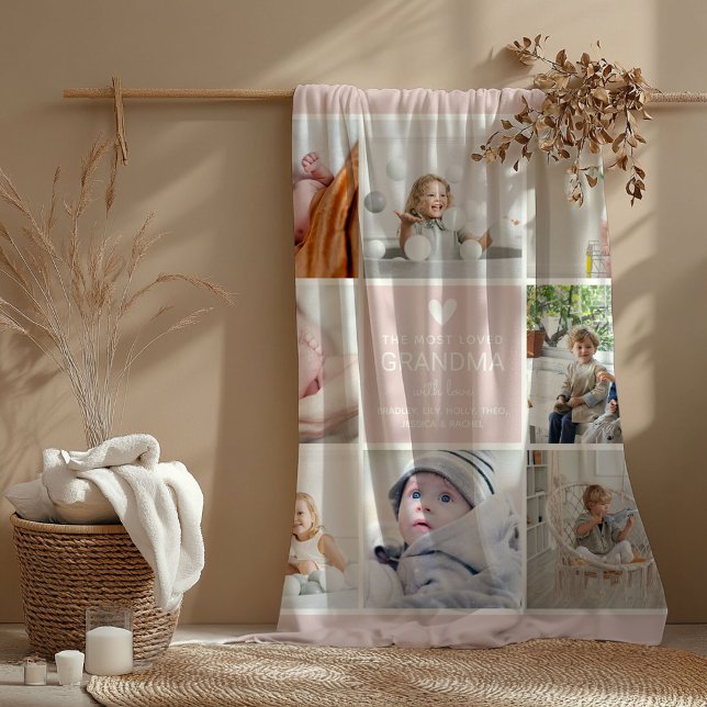 Couverture Polaire GRANDMA 'le plus aimé' Photo Collage Fleece Blan (Créateur téléchargé)