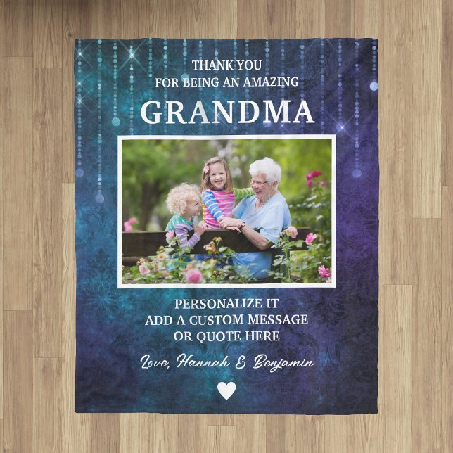 Couverture Polaire Grandma Merci Bleu Épercées Personnalisées (Grandma Thank You Blue Sparkles Custom Fleece Blanket
)
