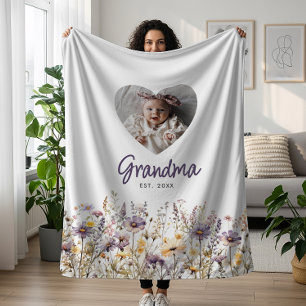 Couverture Polaire Grandma Purple Aquarelle Fleurs sauvages et cadeau