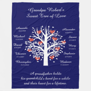 Couverture Polaire Grandpa Tree (coeurs), White/Blue 10 Names & Dates
