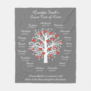 Couverture Polaire Grandpa Tree (coeurs), White/Grey 17 Noms et Dates