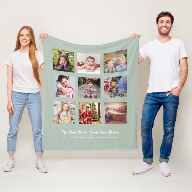 Couverture Polaire GRANDPARENTS CADEAUX DE PHOTOS - Vert Sage (En situation)