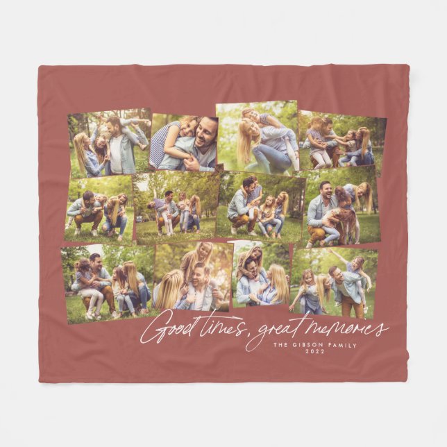 Couverture Polaire Grands souvenirs terracotta 12 photo collage famil (Devant (Horizontal))