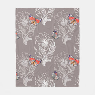 Couverture Polaire Graphique à fleurs et papillon, aquarelle, motif 