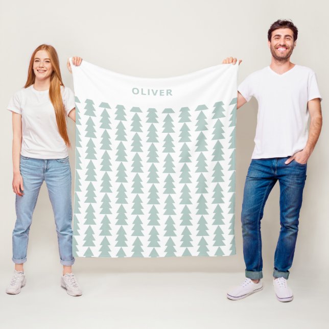 Couverture Polaire Graphique d'arbre de Noël vert bleu géométrique mo (En situation)