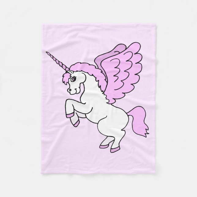 Couverture Polaire Graphique rose et blanc de licorne (Devant)