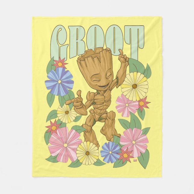Couverture Polaire Graphisme Retro Floral Dancing Kid Groot (Devant)