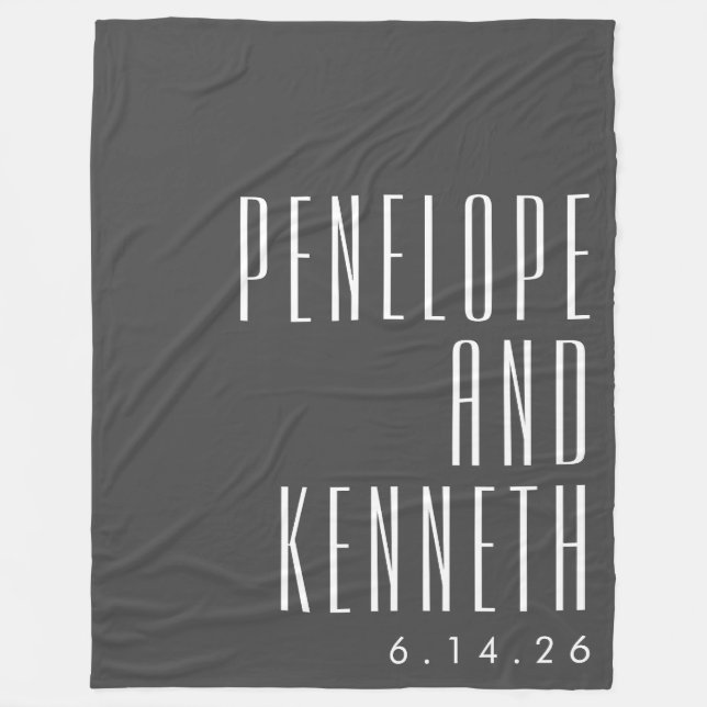 Couverture Polaire Gras Noms Typographie rétro Noir Blanc Mariage (Devant)