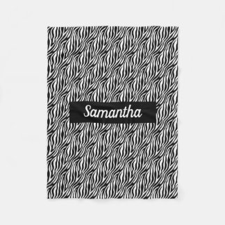 Couverture Polaire Gras Zebra Stripe noir et blanc avec nom
