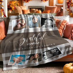 Couverture Polaire Grateful Brown Plaid Fall Family 6 Photo Collage