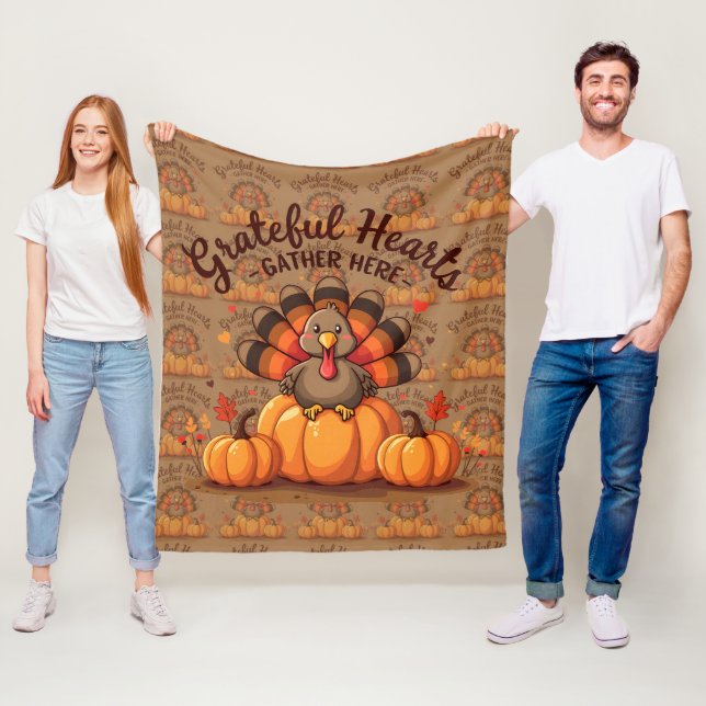 Couverture Polaire Grateful Hearts Thanksgiving Turkey (En situation)