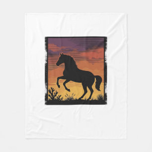 Couverture Polaire Gravure occidentale silhouette de cheval au couche