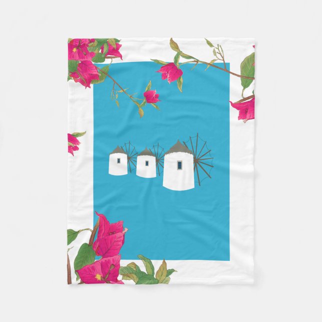 Couverture Polaire Grèce Bougainvilliers Ile grecque Moulins à vent (Devant)