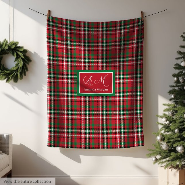 Couverture Polaire Green and Red Merry Christmas Plaid Blanket Gift (Green and Red Merry Christmas Plaid Blanket Gift)
