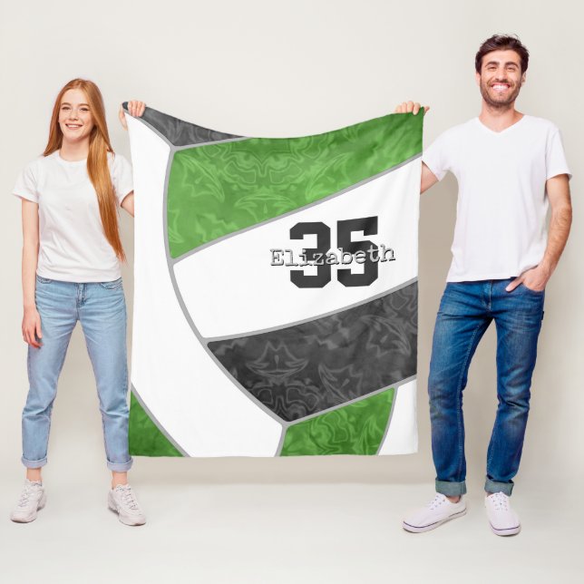 Couverture Polaire green black volleball filles nom personnalisé (En situation)