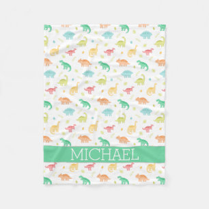 Couverture Polaire Green Blue Dinosaur Motif Nom personnalisé
