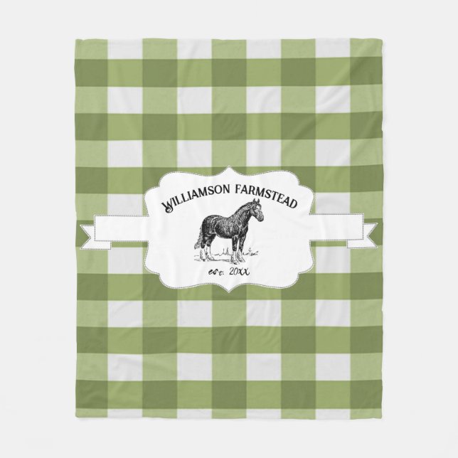 Couverture Polaire Green Buffalo Plaid Farm Horse Fleece Blanche (Devant)