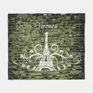 Couverture Polaire Green Eiffel Tower Grunge Fleece Blanche