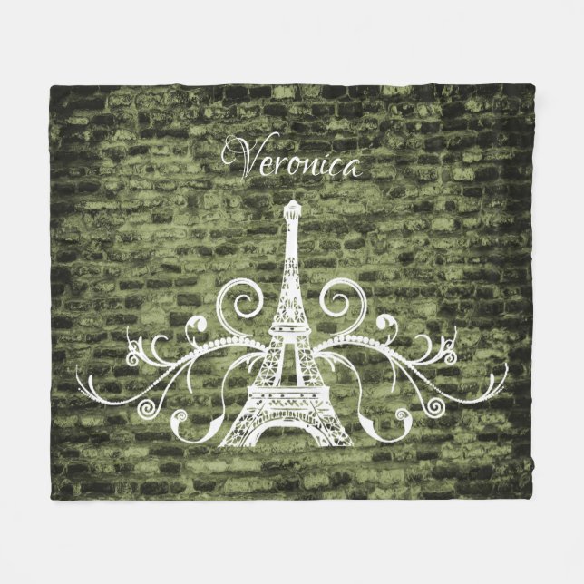 Couverture Polaire Green Eiffel Tower Grunge Fleece Blanche (Devant (Horizontal))